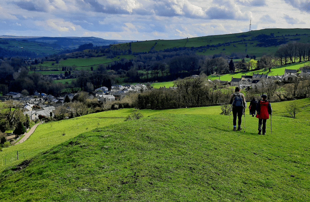 Corporate Yoga Group above Stony Middleton Hope Valley Peak District