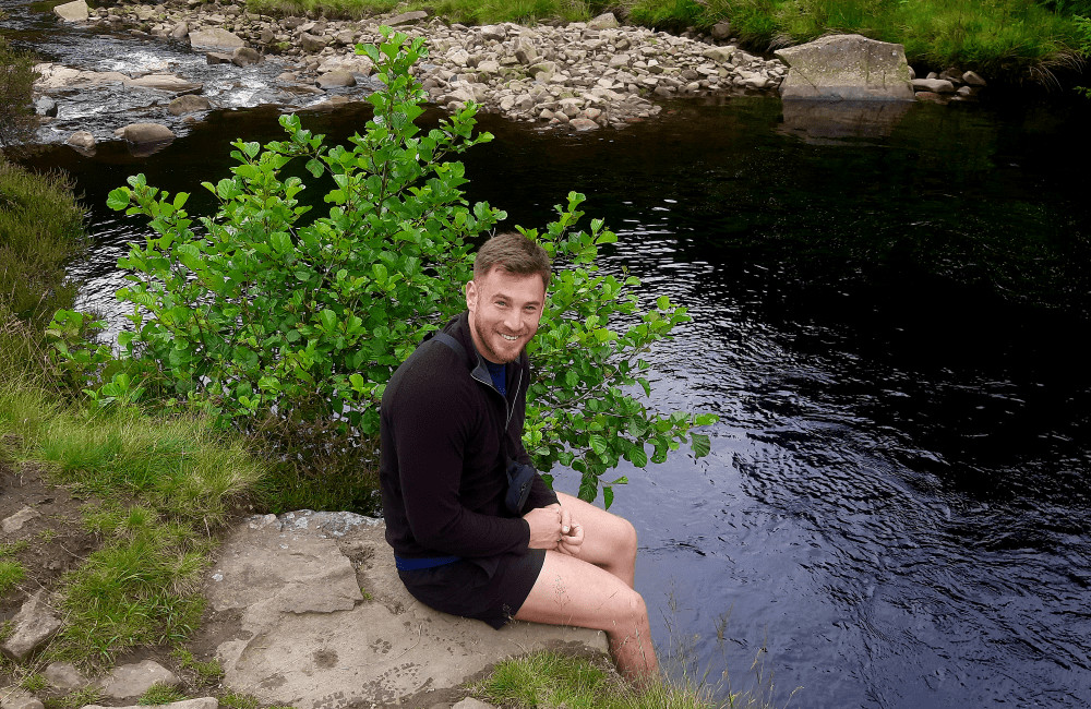 Happy Person at Slippery Stones Derwent walk Peak District