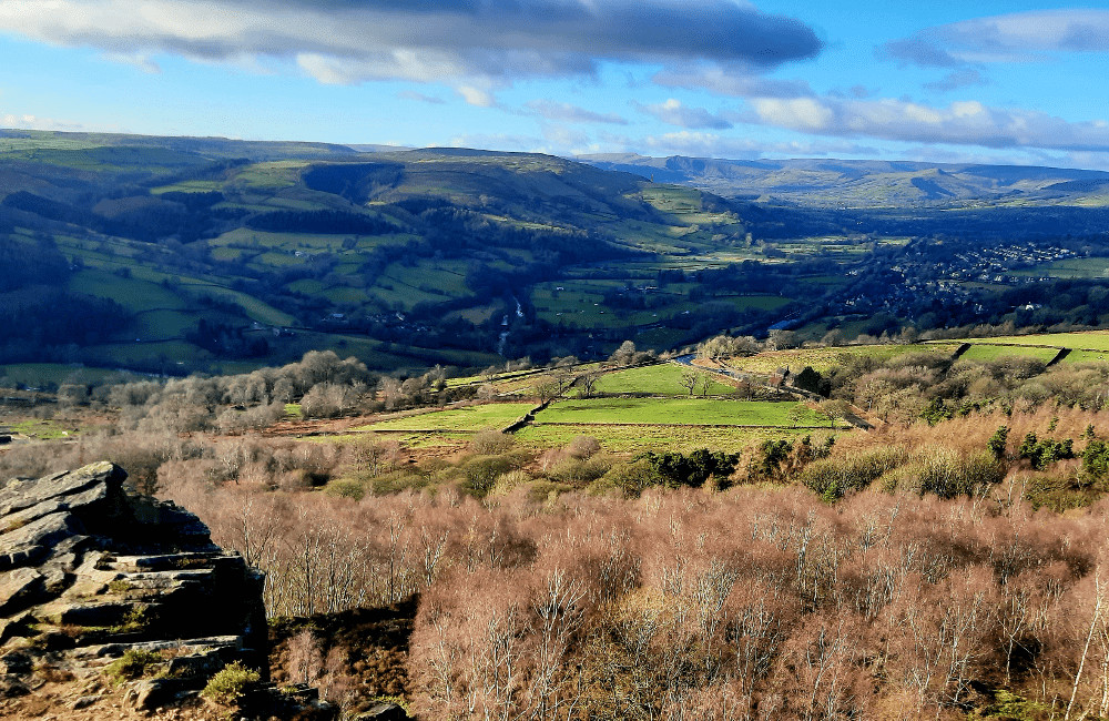 Rail to Trail: A Guide For Peak District Train Hikers.. View of Hope Valley above Hathersage Peak District